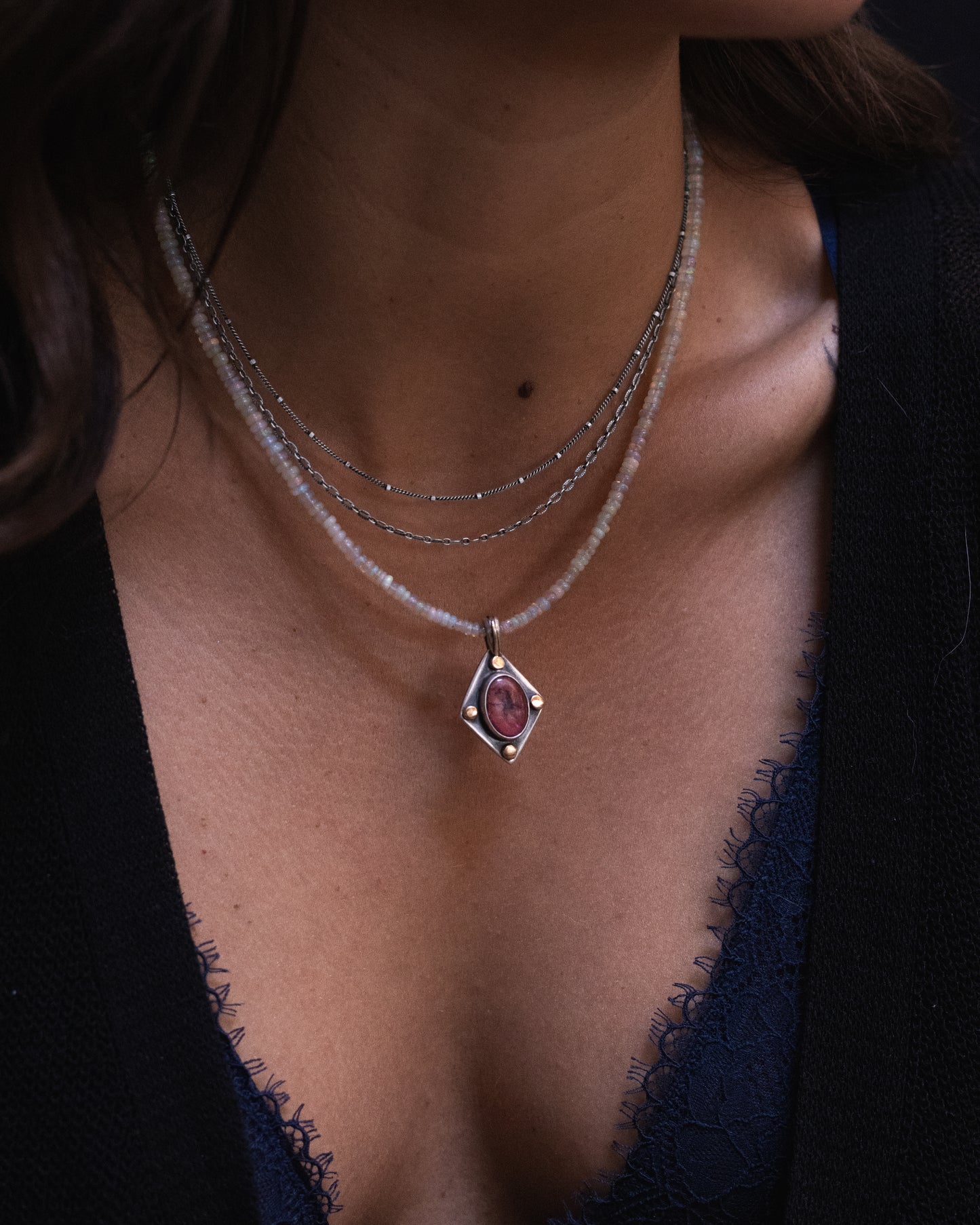 Pink Tourmaline & Opal Necklace