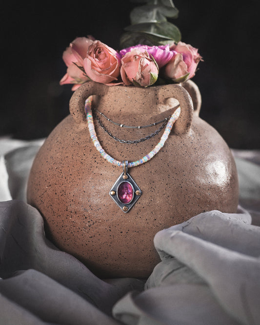 Pink Tourmaline & Opal Necklace